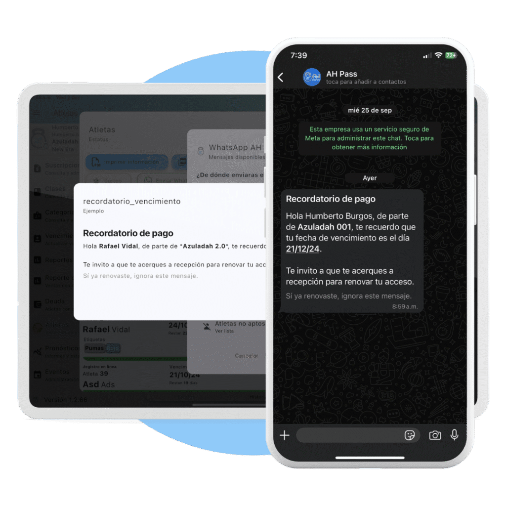 Envío y programación de WhatsApp para atletas